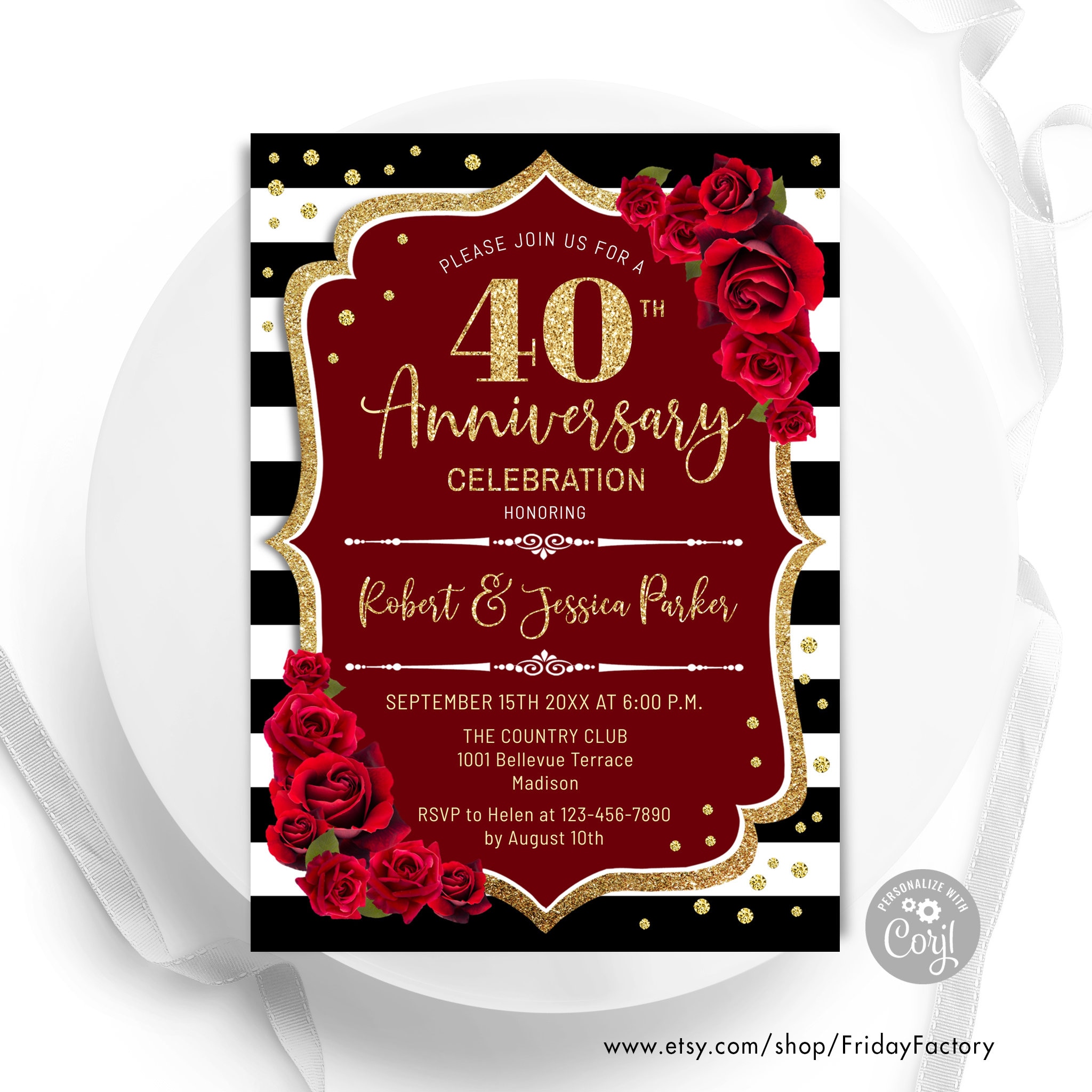Ruby Red Roses 40th Anniversary Invitation Template (digital Download) -  Etsy, image size:2048x2048