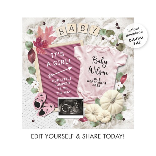 Girl Pregnancy Announcement for Social Media Digital Letter Etsy