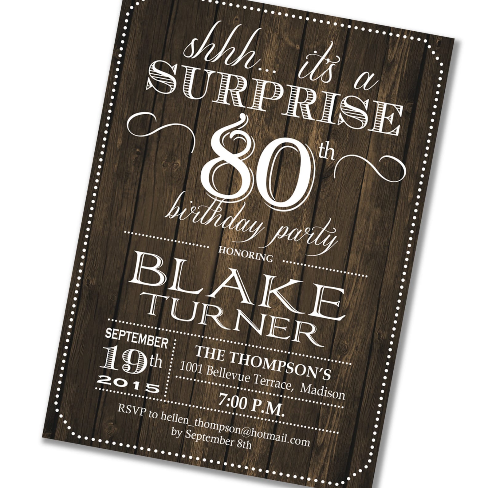 Surprise 80th Birthday Invitation. Any Age. Rustic Invite. | Etsy