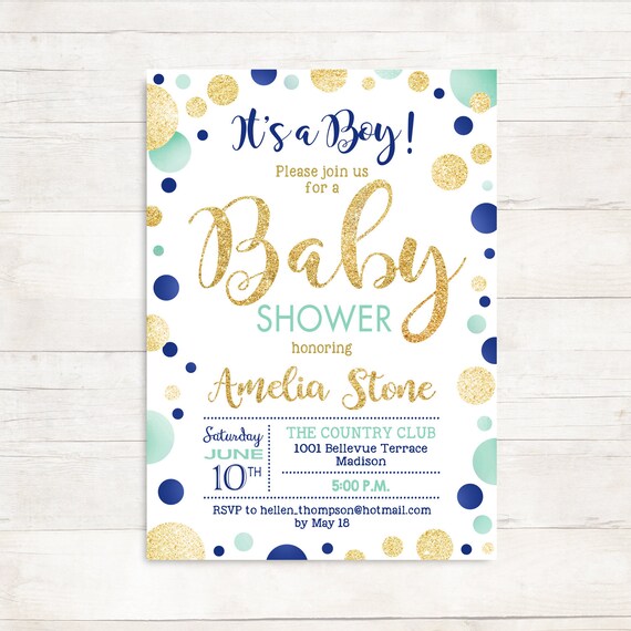 blue and gold baby shower invitations