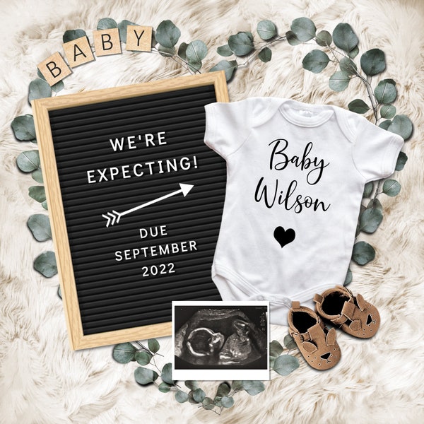 Digital Pregnancy Announcement. Social Media Gender Neutral Baby Reveal. Pregnant Announcement Template. Instagram Facebook