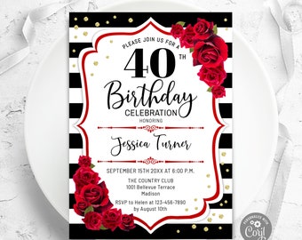 40th Birthday Invitation - INSTANT DOWNLOAD Digital Template