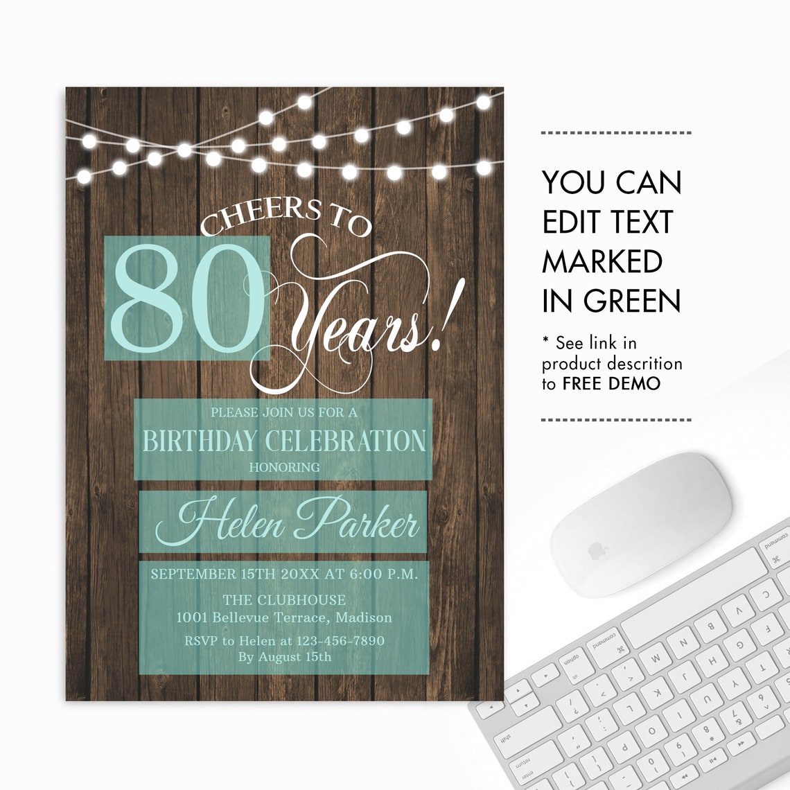 80th Birthday Party Invitation. INSTANT DOWNLOAD Editable DIY | Etsy