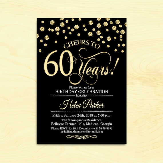 60th Birthday Invitation / Any Age / Cheers to 60 Years / | Etsy