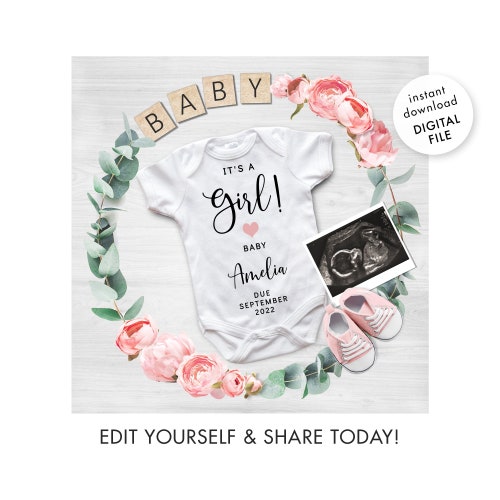 Digital Pregnancy Announcement. Sunflowers Girl Baby Gender Etsy