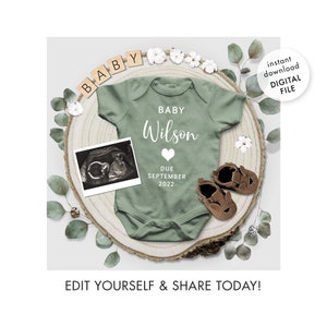 Digital Pregnancy Announcement. Woodland Gender Neutral Baby Reveal For Social Media. Personalized Due Date Announcement Facebook Instagram