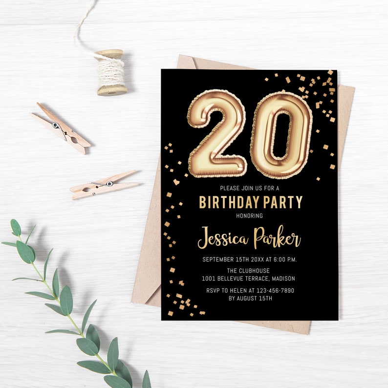 20th Birthday Party Invitation INSTANT DOWNLOAD Digital Etsy