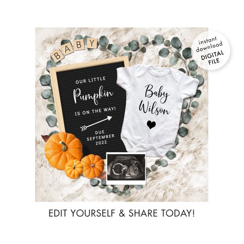 Digital Pregnancy Announcement. Our Little Pumpkin. Social Etsy