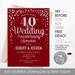 40th Wedding Anniversary Party Invitation. Any Year. DIY INSTANT ...