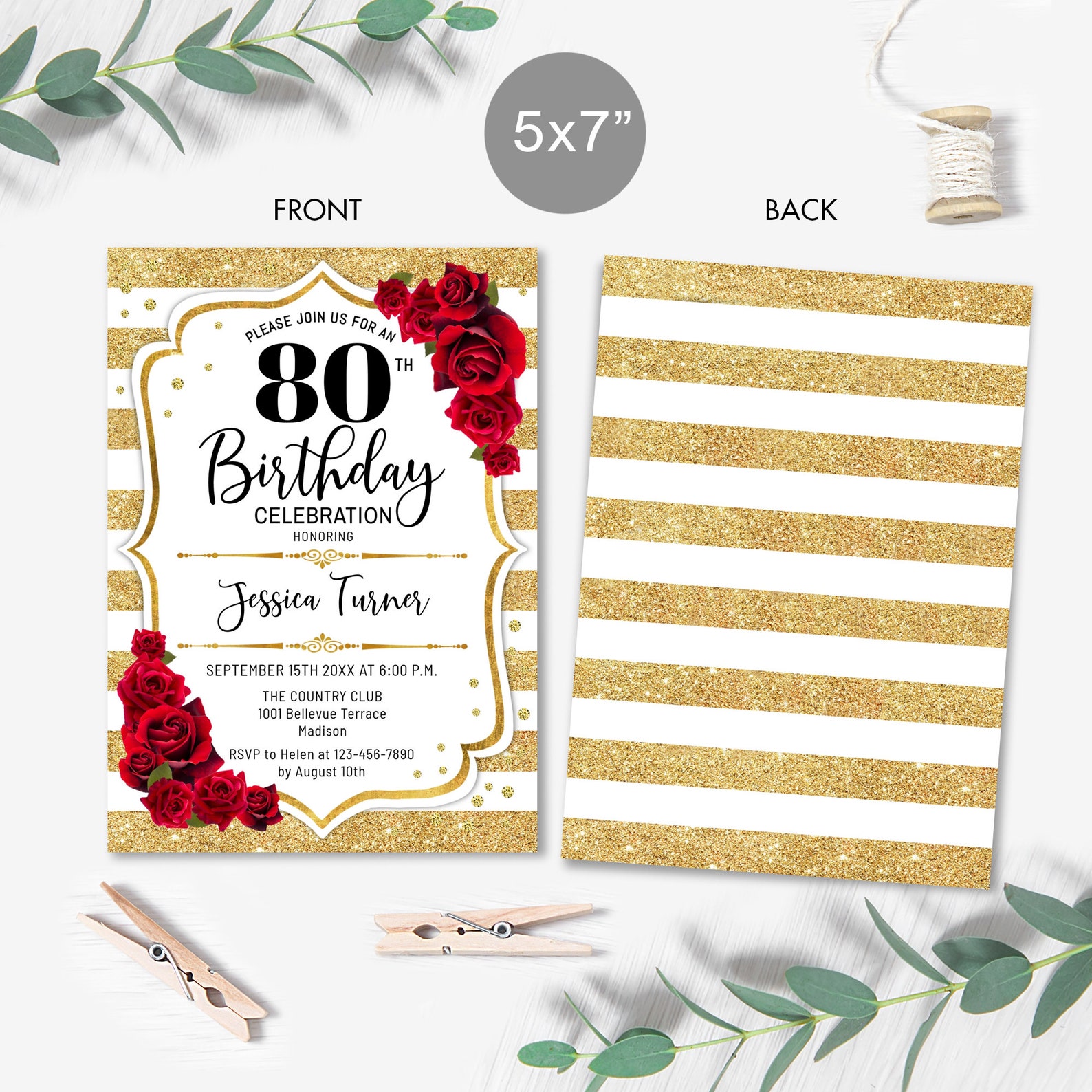 80th Birthday Invitation INSTANT DOWNLOAD Digital Template. | Etsy