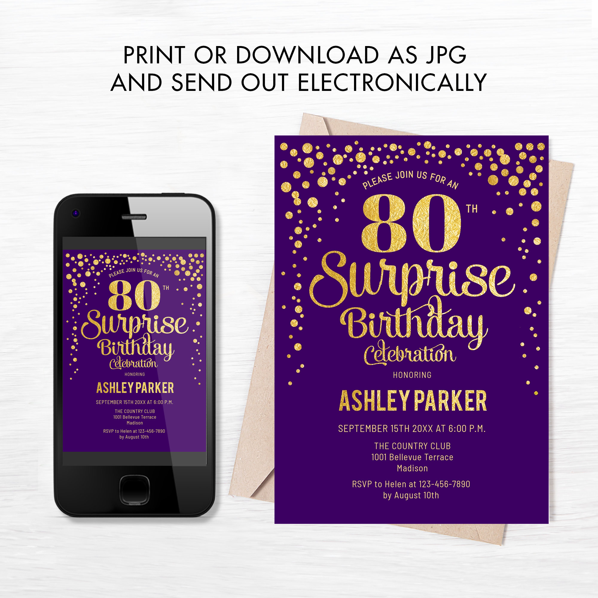 Editable 80th Surprise Birthday Invitation. INSTANT DOWNLOAD | Etsy