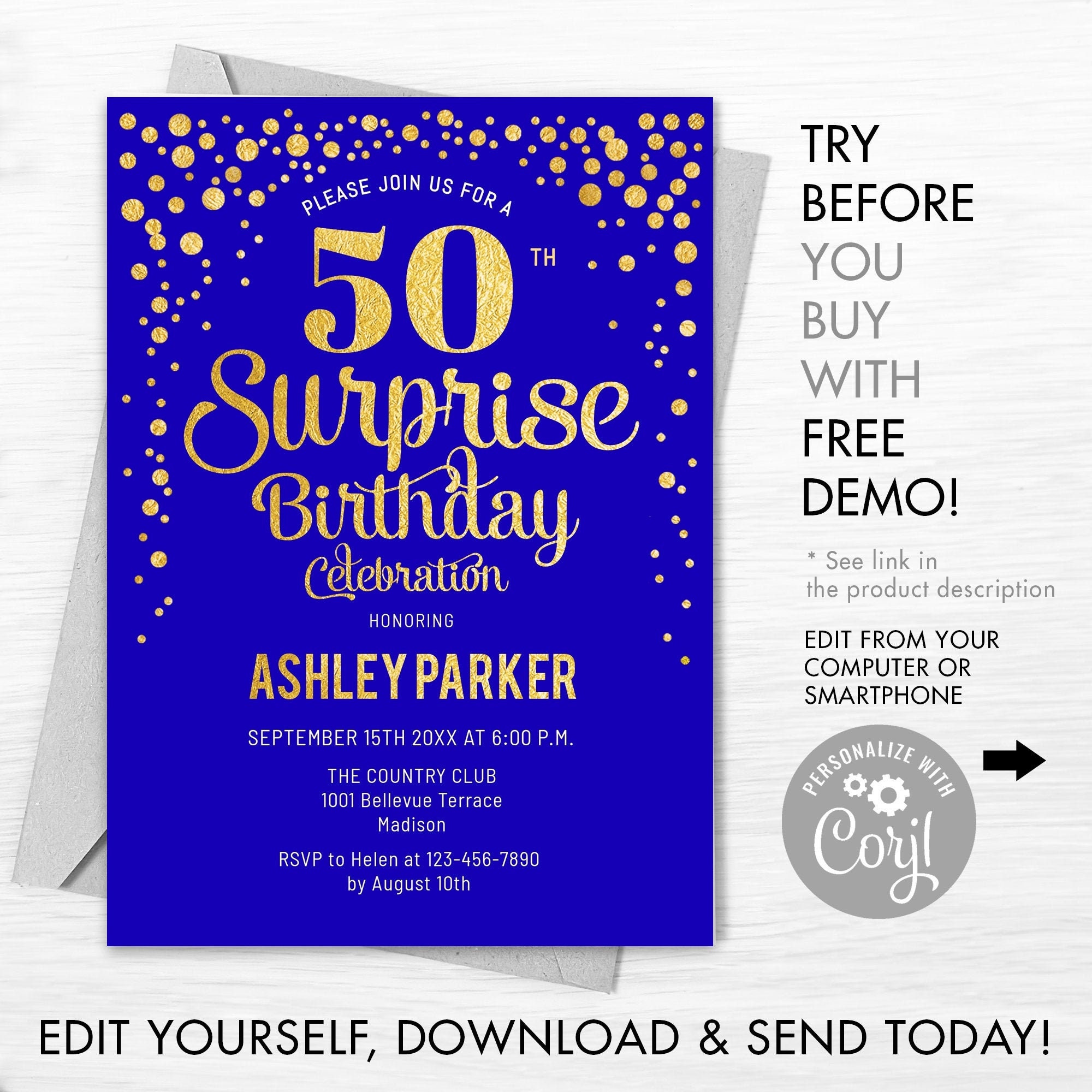 衝撃特価 50th Surprise Birthday Invitation - INSTANT DOWNLOAD Digital その他