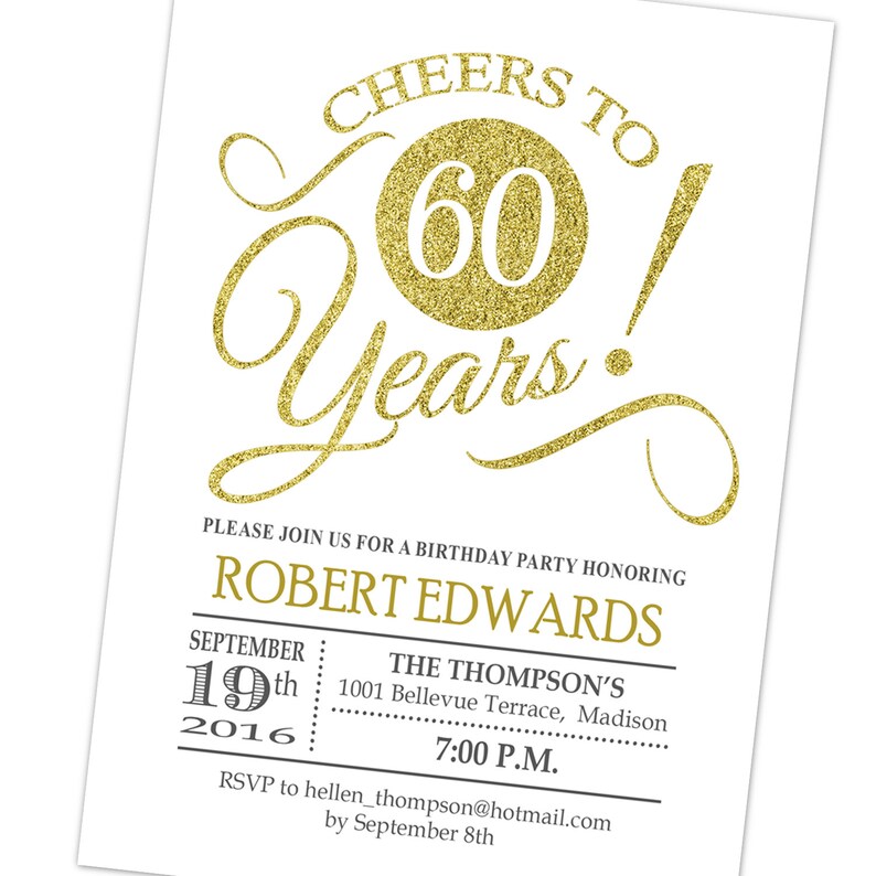 60th Birthday Invitation / Any Age / Cheers to 60 Years / | Etsy