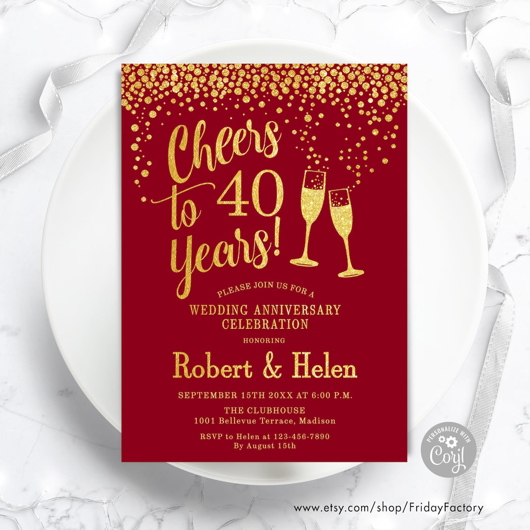 40th Wedding Anniversary Party Invitation. INSTANT DOWNLOAD Editable ...