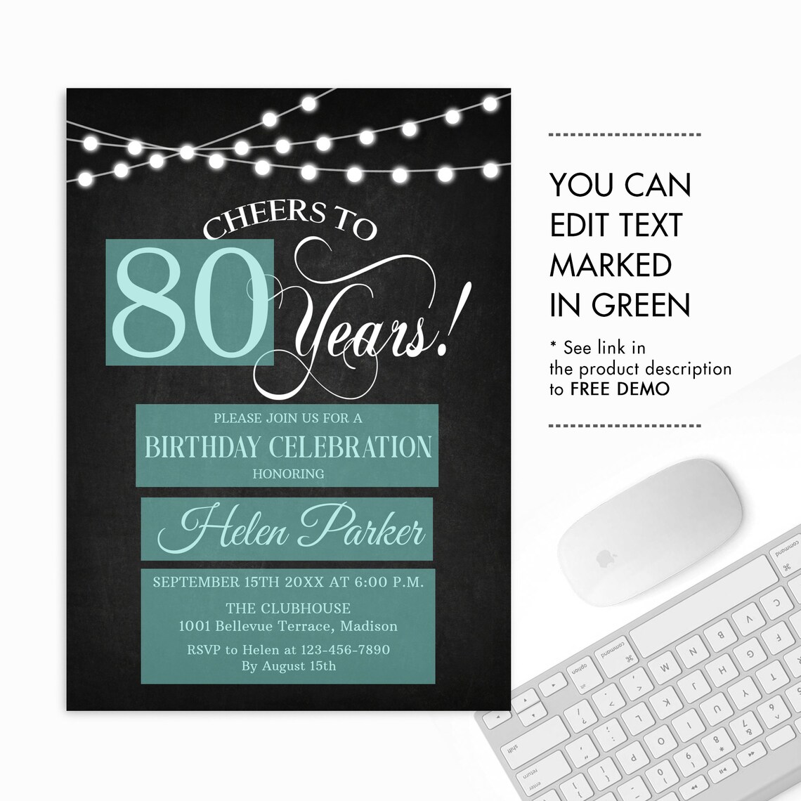 80th Birthday Party Invitation. INSTANT DOWNLOAD Editable DIY | Etsy