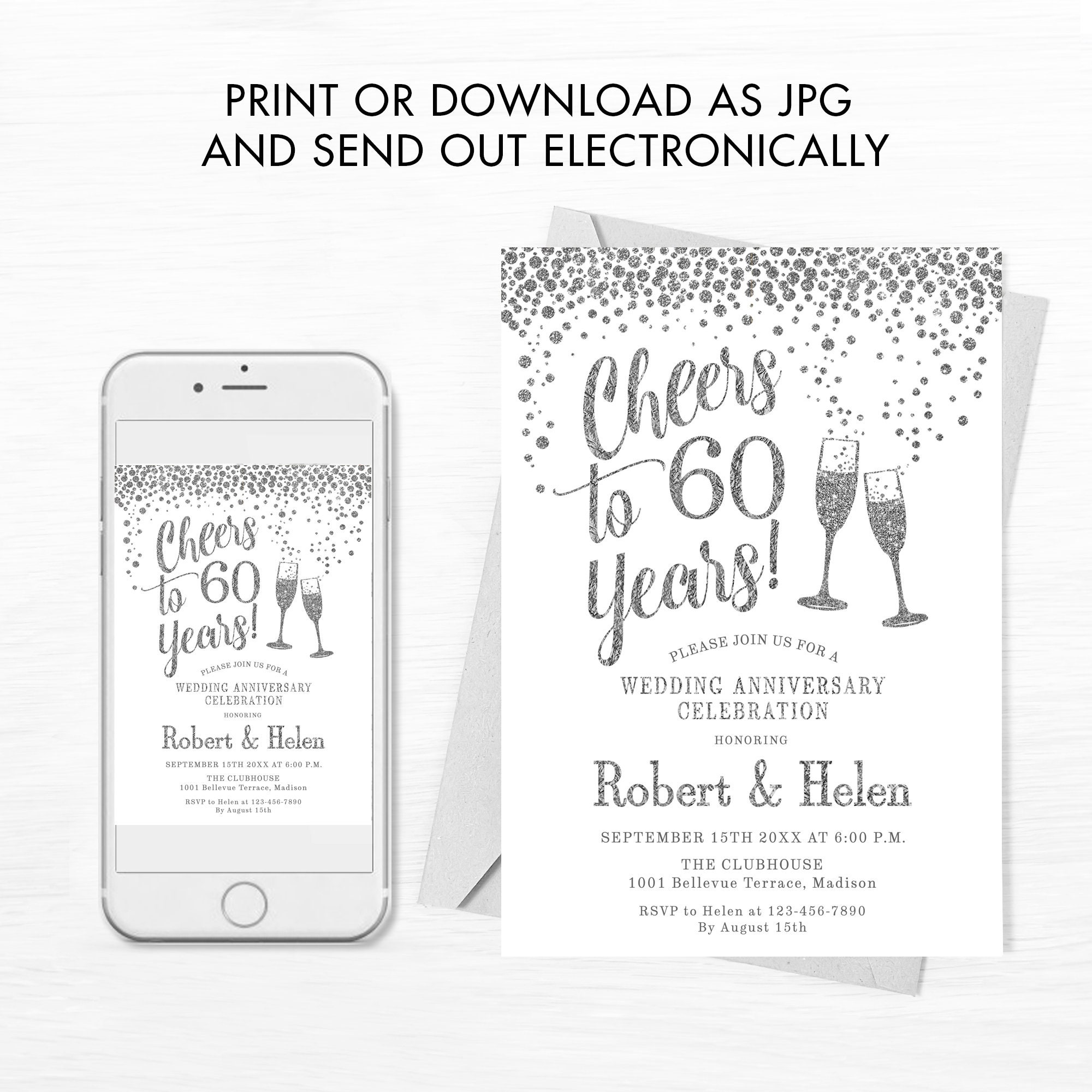 60th Wedding Anniversary Party Invitation INSTANT DOWNLOAD 