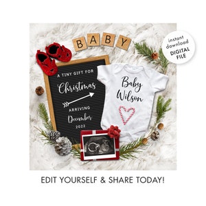 Christmas Pregnancy Announcement. Digital Social Media Baby Reveal. Gender Neutral Winter Pregnant Announcement. Instagram