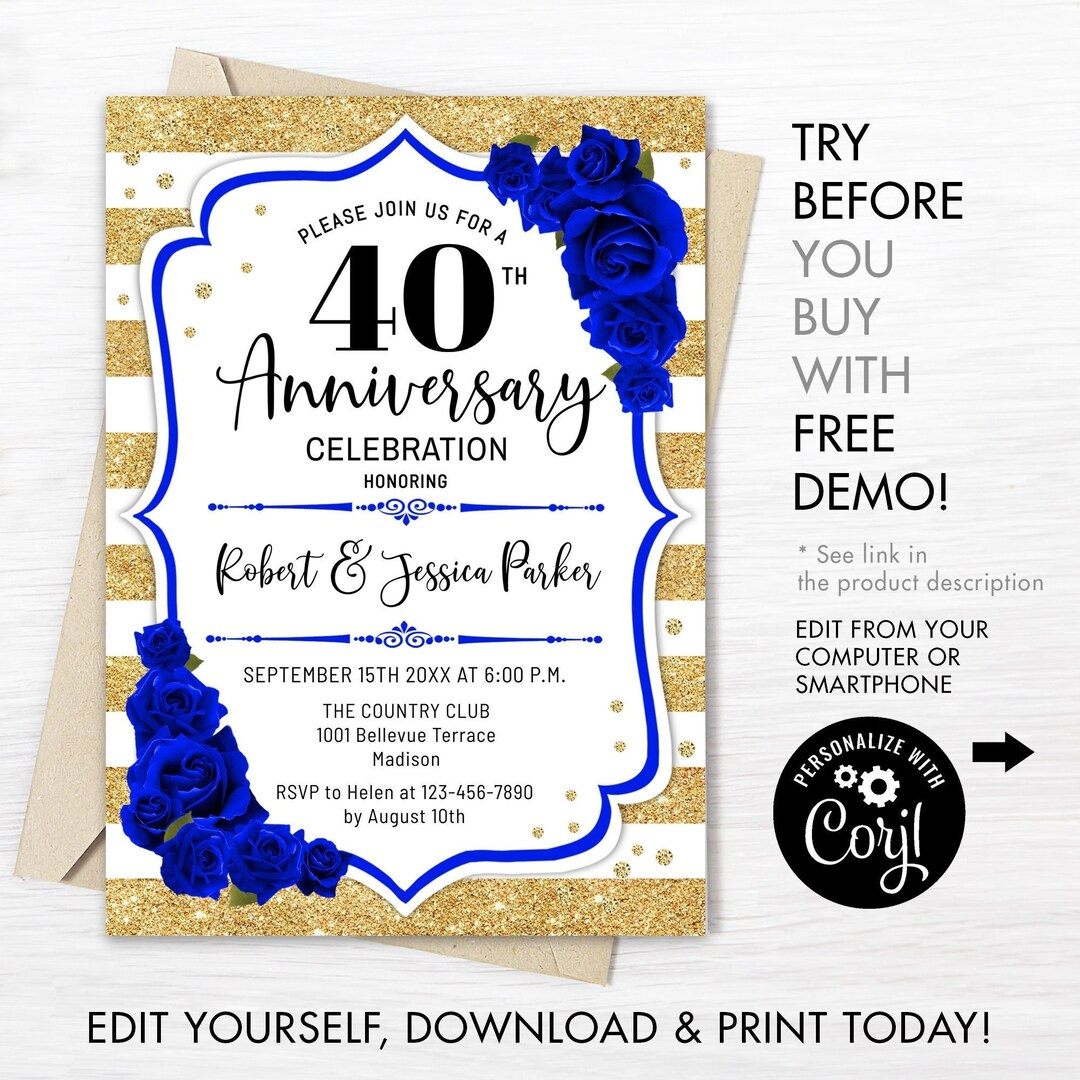 40th Wedding Anniversary Invitation INSTANT DOWNLOAD Digital Template ...