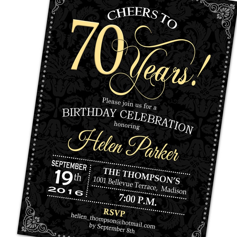 70th Birthday Invitation Any Age Cheers To 70 Years Gold Etsy