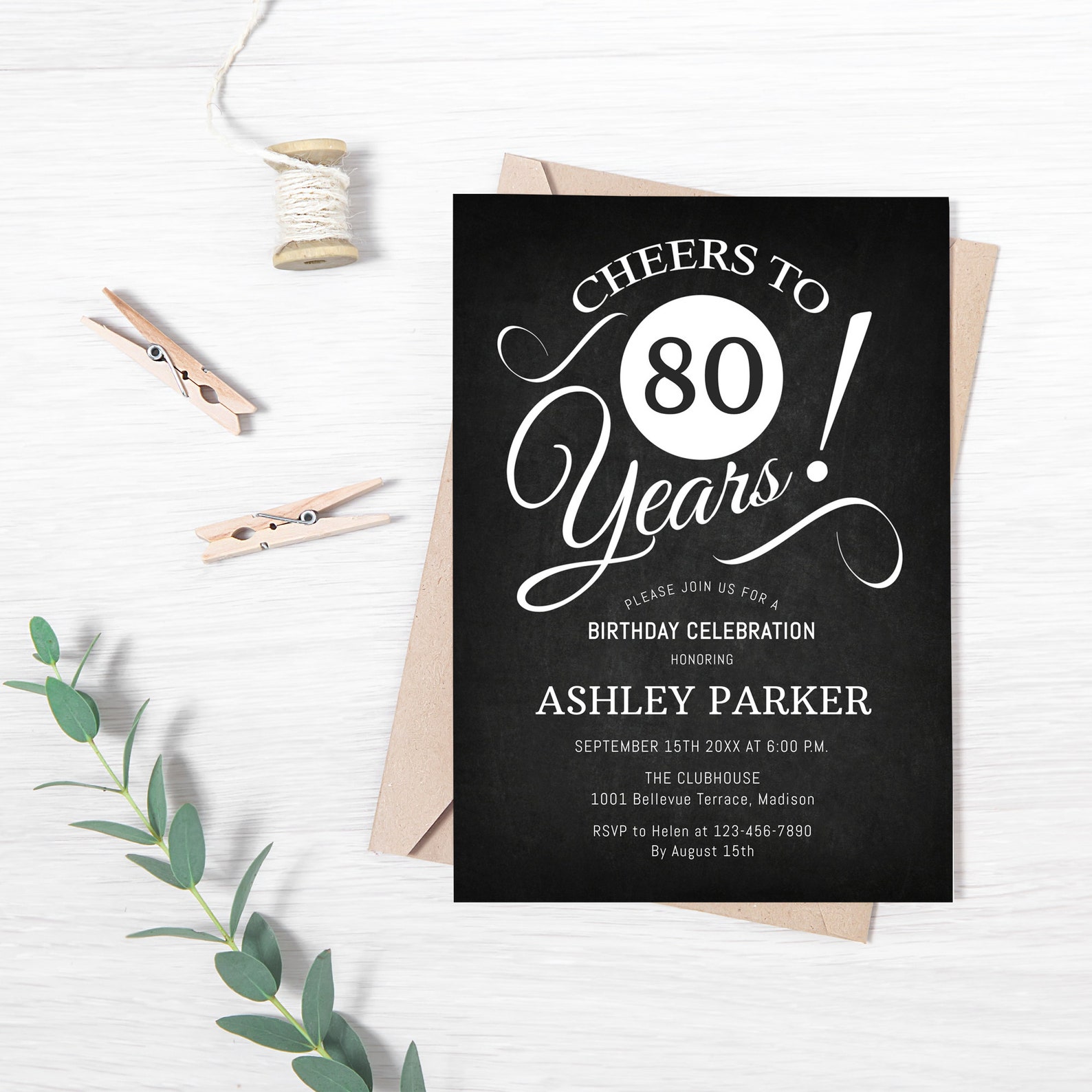 80th Birthday Party Invitation. INSTANT DOWNLOAD Editable DIY | Etsy