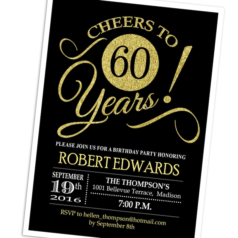 60th Birthday Invitation / Any Age / Cheers to 60 Years / Etsy