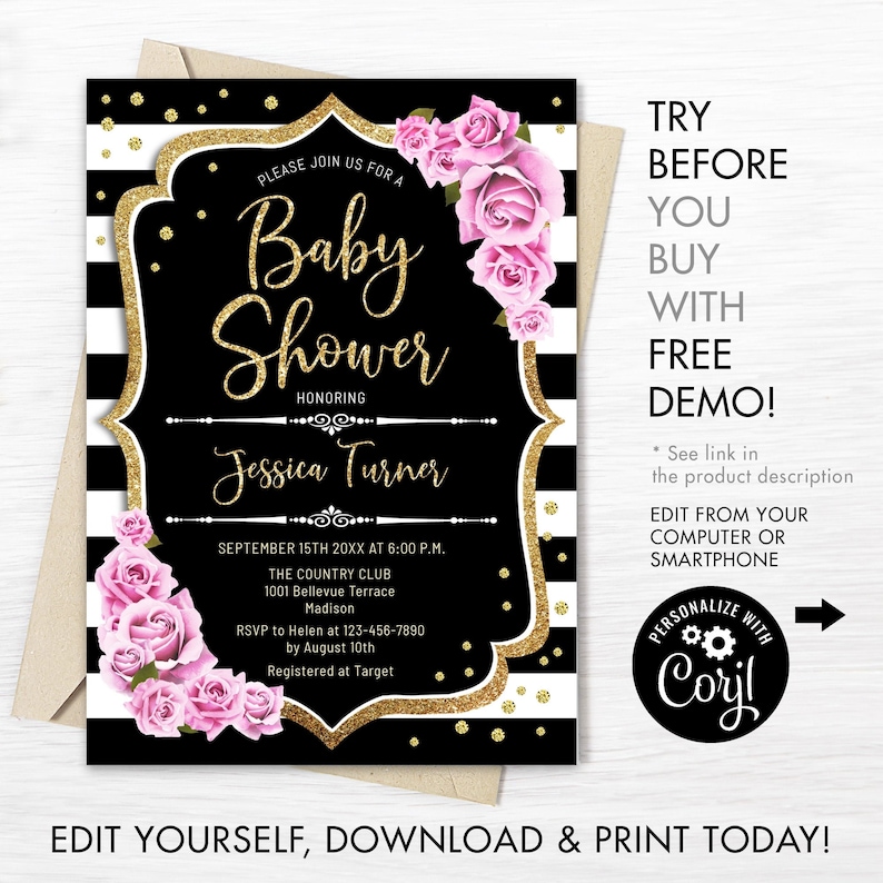 Baby Shower Invitation INSTANT DOWNLOAD Digital Template. Etsy