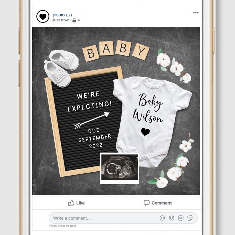 Digital Pregnancy Announcement for Social Media. Gender Etsy