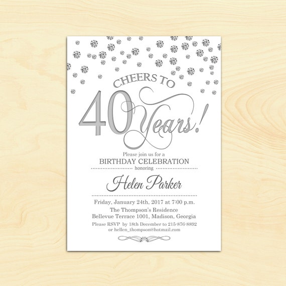40TH BIRTHDAY INVITATIONS AGE FORTY PERSONALISED PARTY SUPPLIES INVITE SILVER