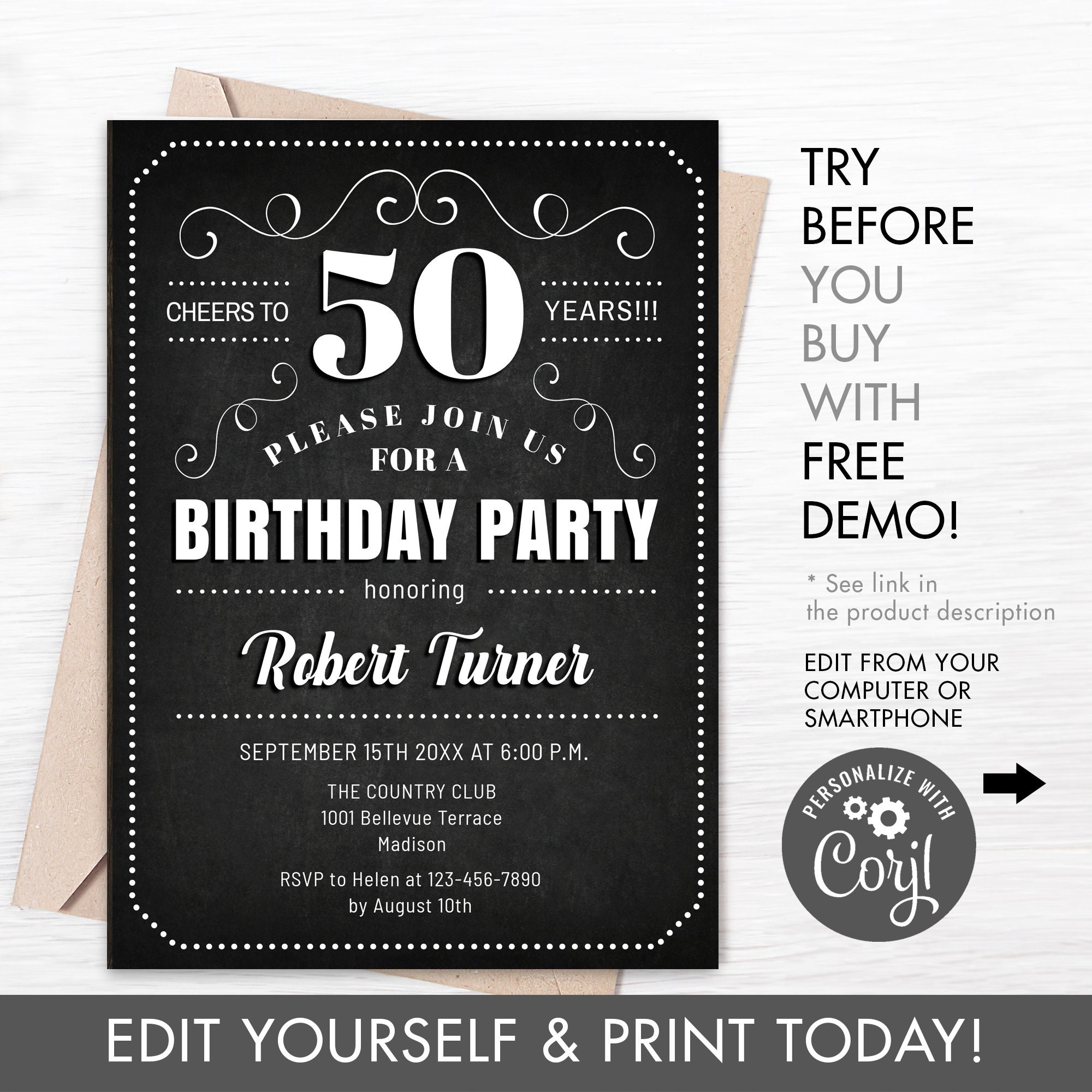 50th Birthday Party Invitation INSTANT DOWNLOAD Digital Etsy 50th Birthday Party Invitation INSTANT DOWNLOAD Digital Etsy