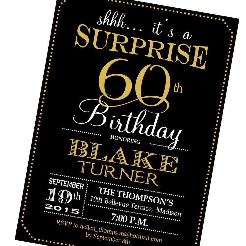 Surprise 60th Birthday Invitation / Any Age / Black Gold White | Etsy