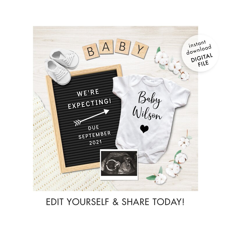 Digital Pregnancy Announcement for Social Media. Gender Etsy UK