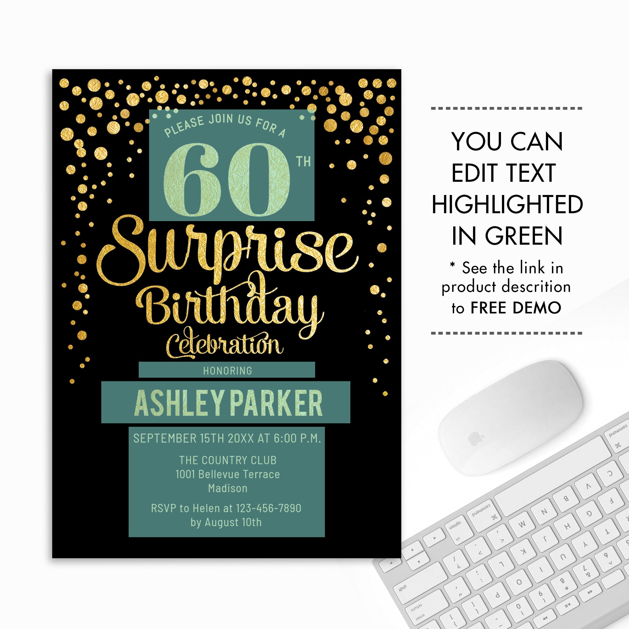 60th Surprise Birthday Invitation INSTANT DOWNLOAD Digital | Etsy