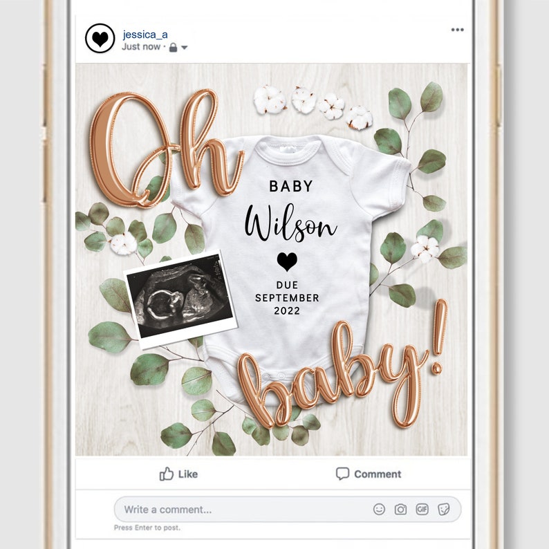 Digital Pregnancy Announcement for Social Media. Gender Etsy