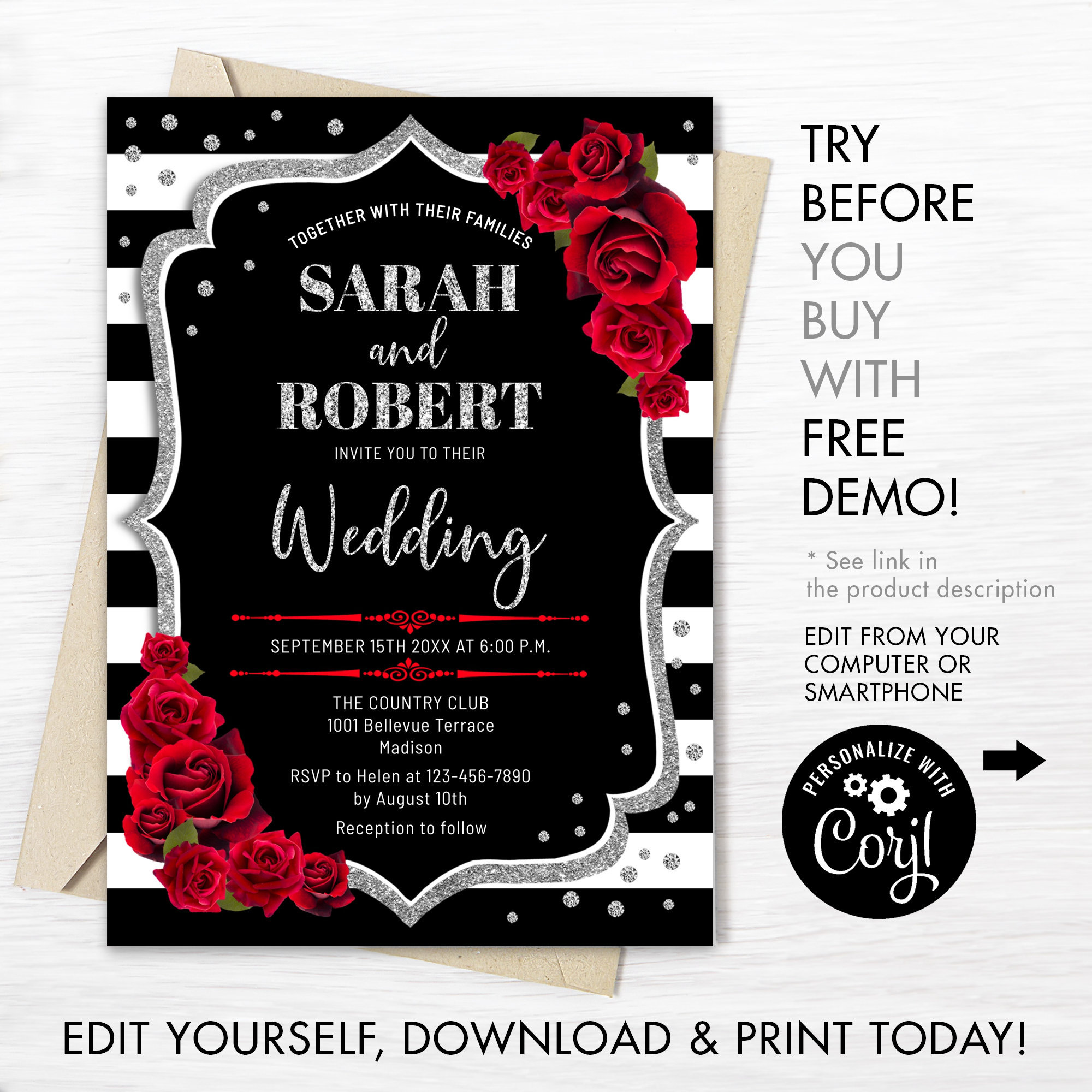 Black And White Striped Wedding Invitations