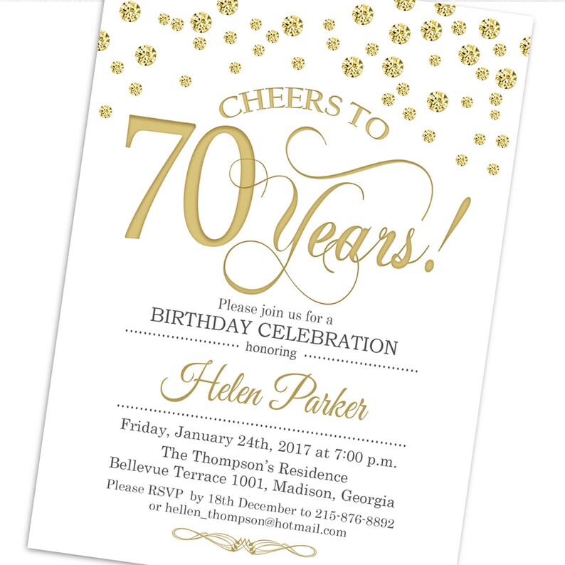 70th Birthday Invitation Any Age Cheers To 70 Years Gold Etsy 