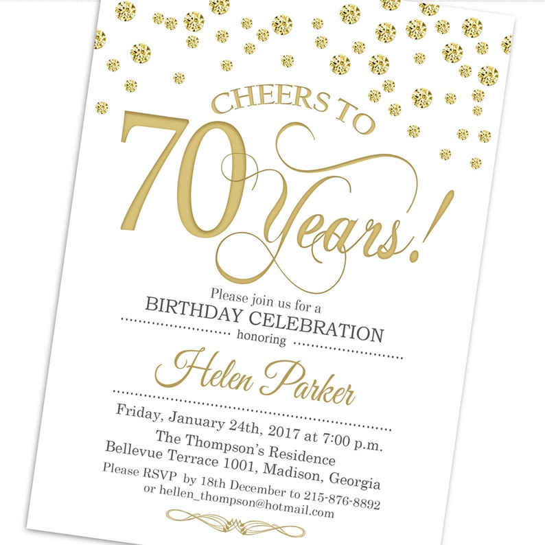 70th Birthday Invitation Any Age Cheers To 70 Years Gold Etsy 