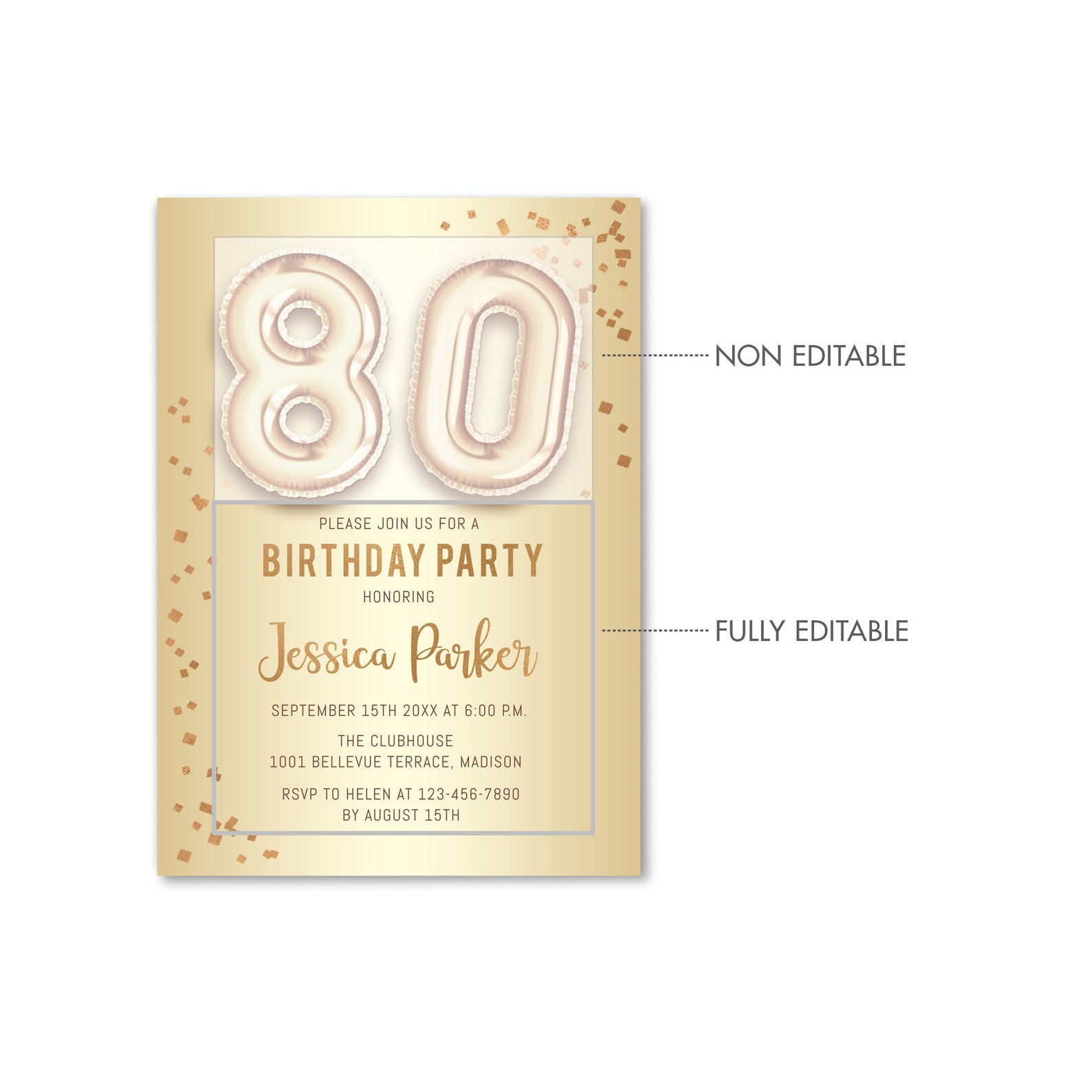 80th Birthday Party Invitation INSTANT DOWNLOAD Digital | Etsy