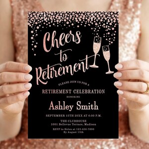 Retirement Party Invitation Rose Gold Black (Digital Template)