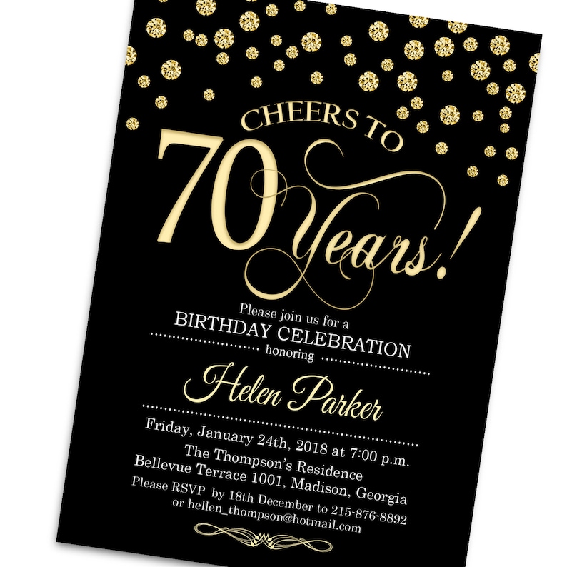 70th Birthday Invitation. ANY AGE. Cheers to 70 Years. Black | Etsy