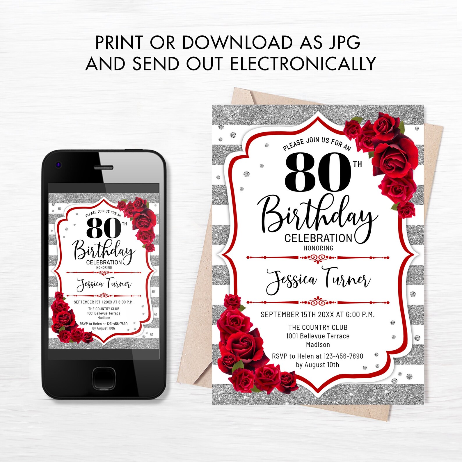 80th Birthday Invitation INSTANT DOWNLOAD Digital Template. - Etsy