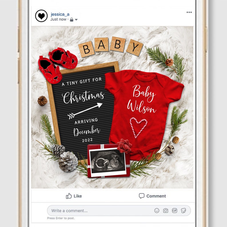 Christmas Digital Pregnancy Announcement. Winter Social Media Etsy