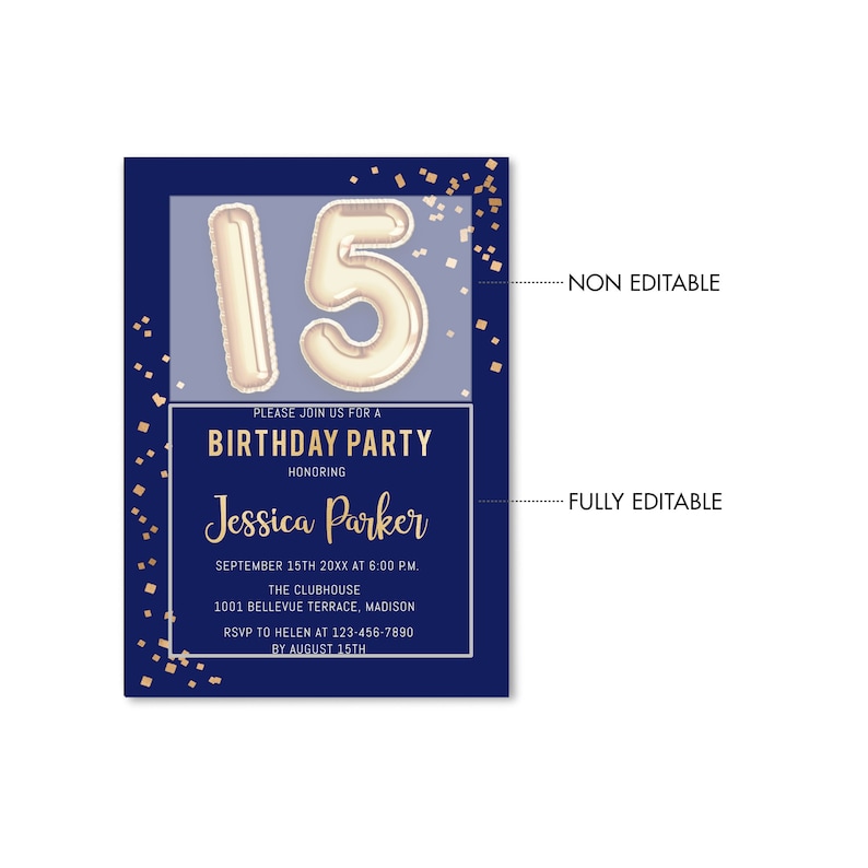 15th Birthday Party Invitation INSTANT DOWNLOAD Digital - Etsy