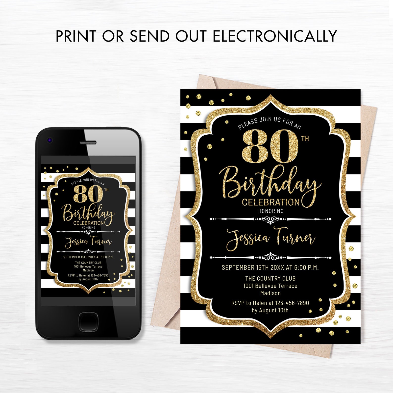 80th Birthday Invitation INSTANT DOWNLOAD Digital Template. - Etsy Canada