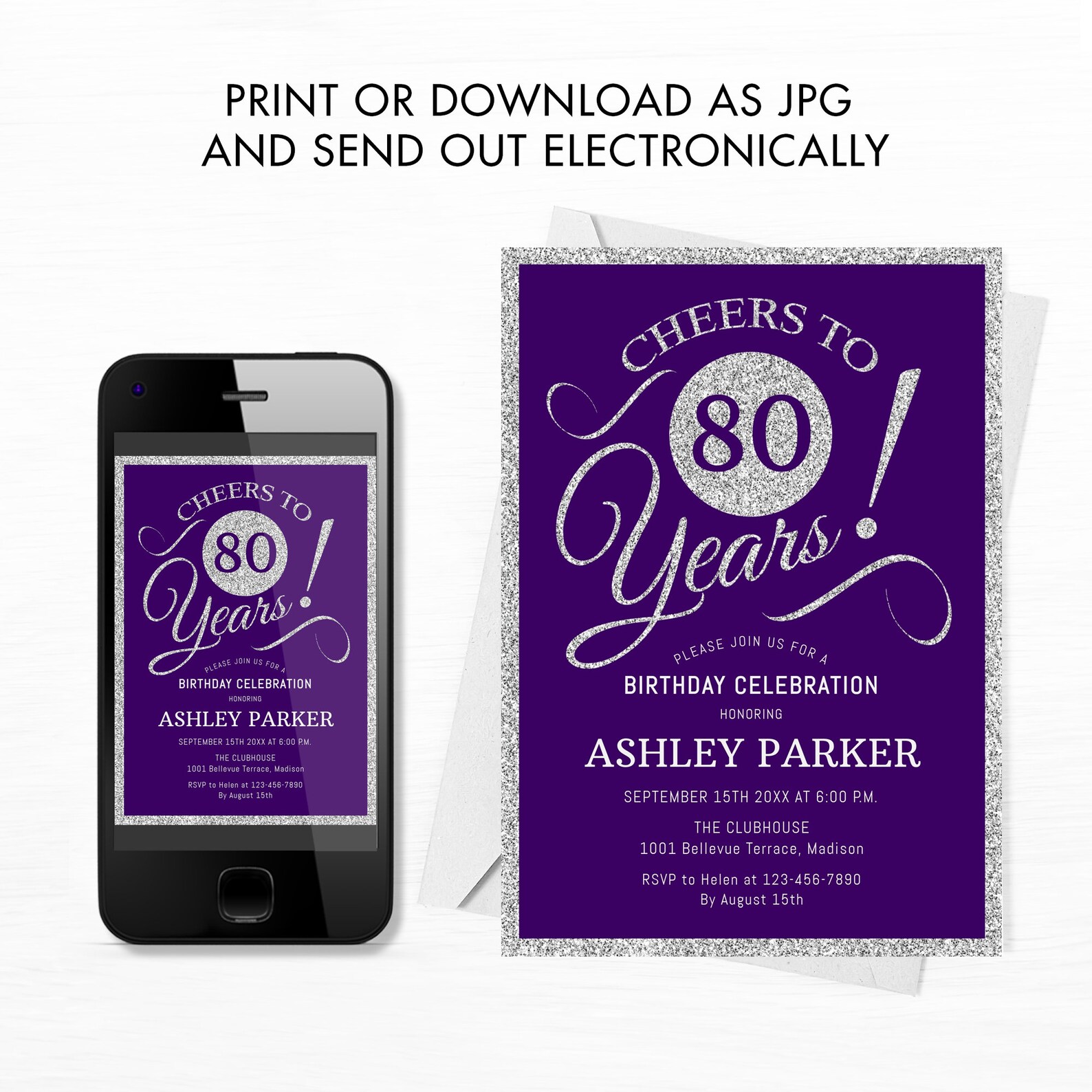 80th Birthday Party Invitation. INSTANT DOWNLOAD DIY Digital - Etsy