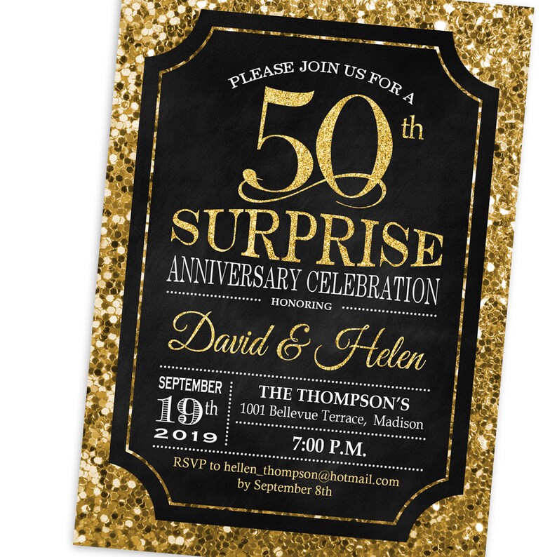 Surprise 50th Wedding Anniversary Invitation. Glitter Gold | Etsy