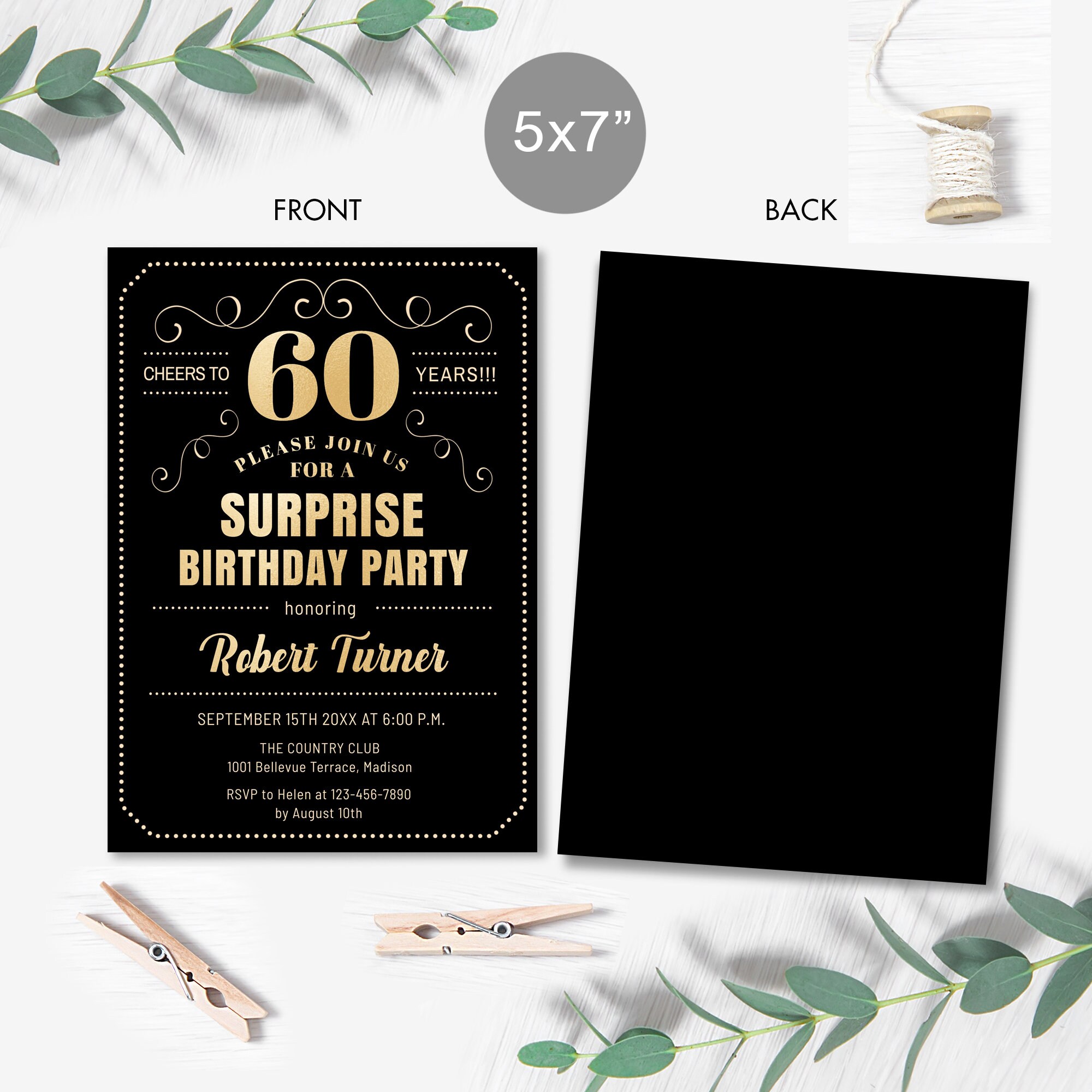 Surprise 60th Birthday Invitation, Gold & Black (digital Template