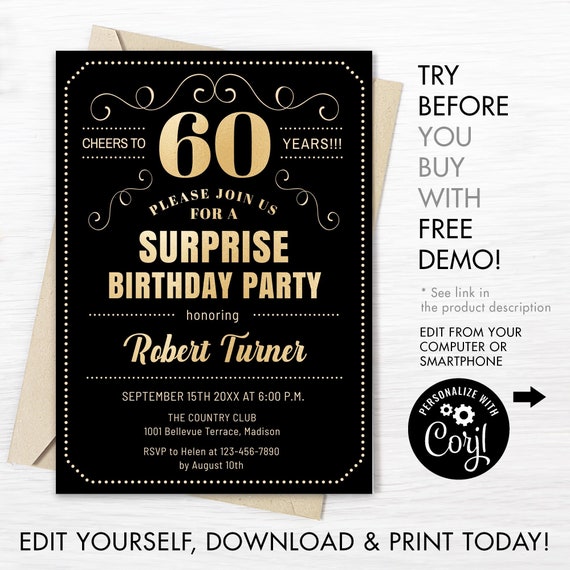 Surprise 60th Birthday Party Invitation INSTANT DOWNLOAD - Etsy