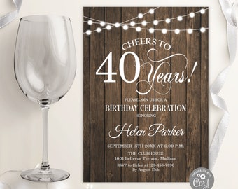 INSTANT DOWNLOAD 40th Birthday Party Invitation. Editable DIY Digital Template. Any Age. Rustic Wood White. Cheers to 60 Years