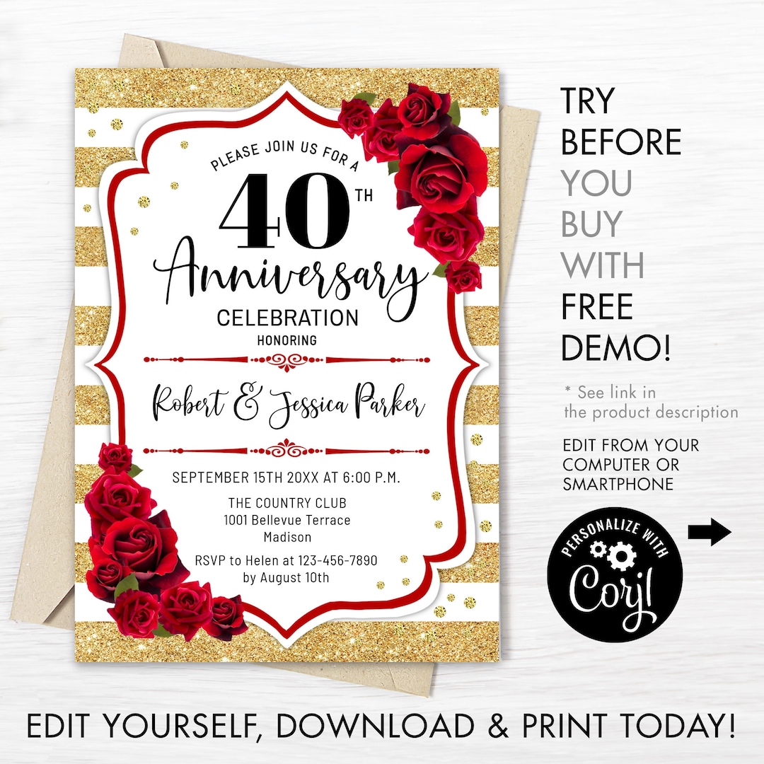 40th-wedding-anniversary-invitation-instant-download-digital-template-any-year-stripes-floral-glitter-gold-red-roses-invite-etsy
