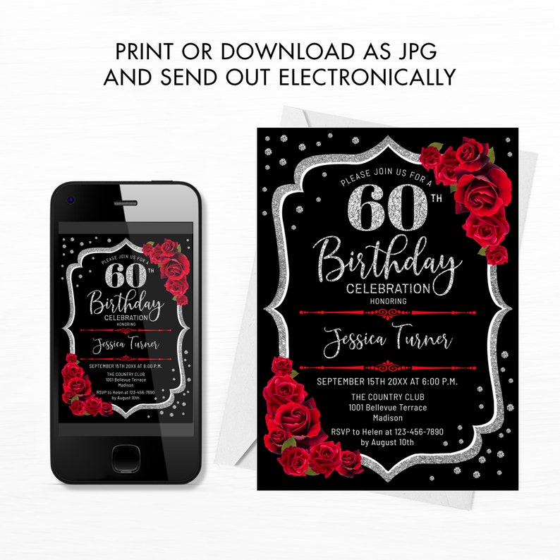 60th Birthday Invitation INSTANT DOWNLOAD Digital Template. - Etsy